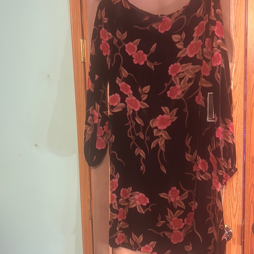 Brown, pink and black floral print.